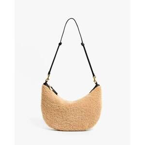 NEW CLARE V. shearling lune handbag in café au lait